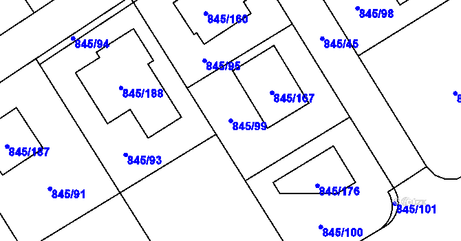 Parcela st. 845/99 v KÚ Čekanice u Tábora, Katastrální mapa