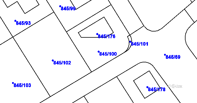 Parcela st. 845/100 v KÚ Čekanice u Tábora, Katastrální mapa