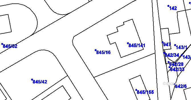 Parcela st. 845/16 v KÚ Čekanice u Tábora, Katastrální mapa