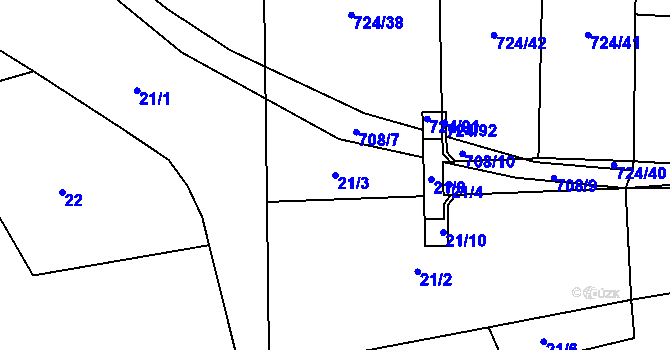 Parcela st. 21/3 v KÚ Čekanice u Tábora, Katastrální mapa