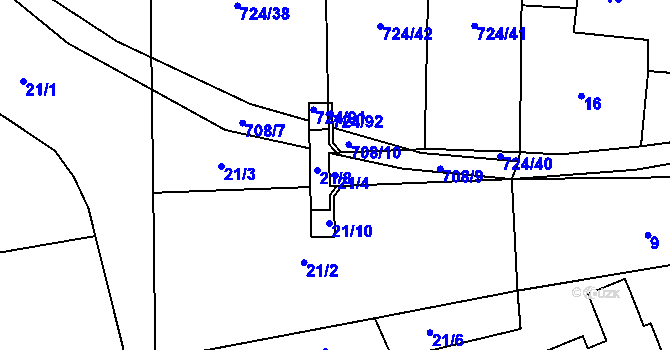 Parcela st. 21/4 v KÚ Čekanice u Tábora, Katastrální mapa