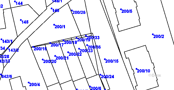 Parcela st. 200/36 v KÚ Čekanice u Tábora, Katastrální mapa