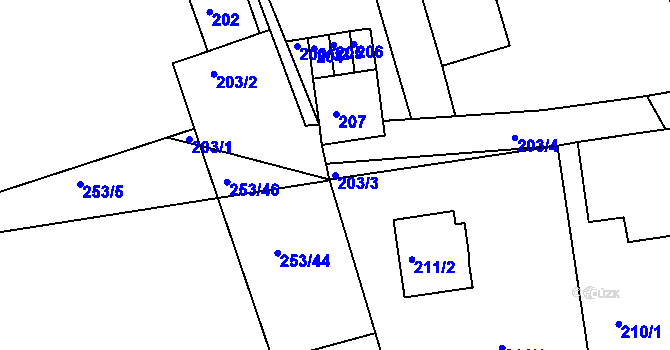 Parcela st. 203/3 v KÚ Čekanice u Tábora, Katastrální mapa