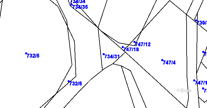 Parcela st. 734/31 v KÚ Čekanice u Tábora, Katastrální mapa