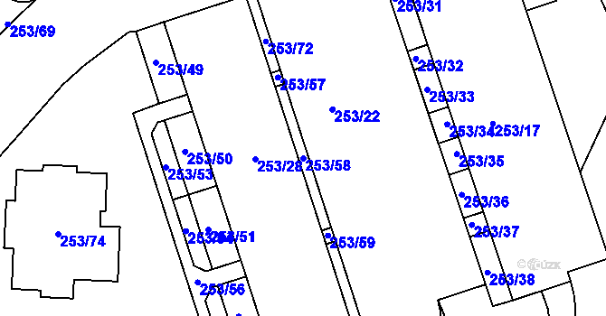 Parcela st. 253/58 v KÚ Čekanice u Tábora, Katastrální mapa