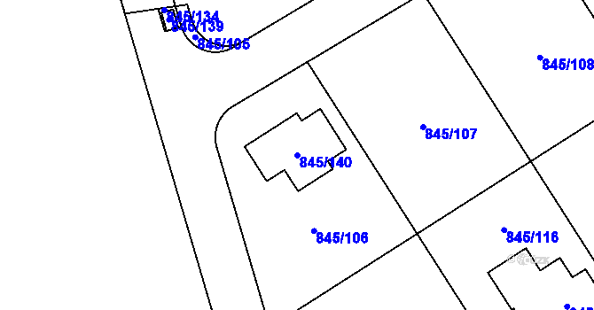 Parcela st. 845/140 v KÚ Čekanice u Tábora, Katastrální mapa