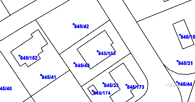 Parcela st. 845/153 v KÚ Čekanice u Tábora, Katastrální mapa
