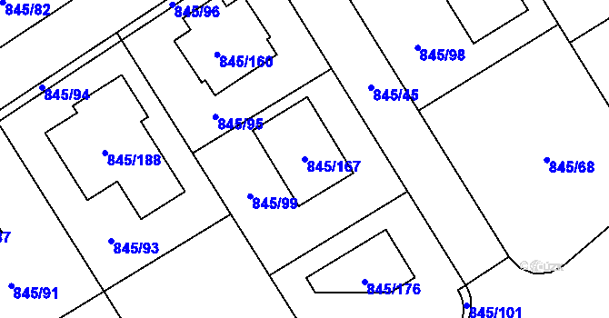 Parcela st. 845/167 v KÚ Čekanice u Tábora, Katastrální mapa