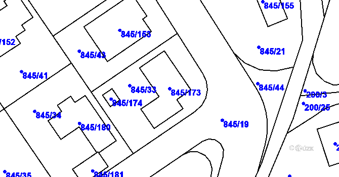 Parcela st. 845/173 v KÚ Čekanice u Tábora, Katastrální mapa