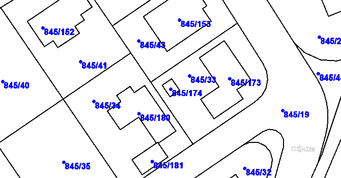 Parcela st. 845/174 v KÚ Čekanice u Tábora, Katastrální mapa
