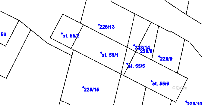 Parcela st. 55/1 v KÚ Stoklasná Lhota, Katastrální mapa