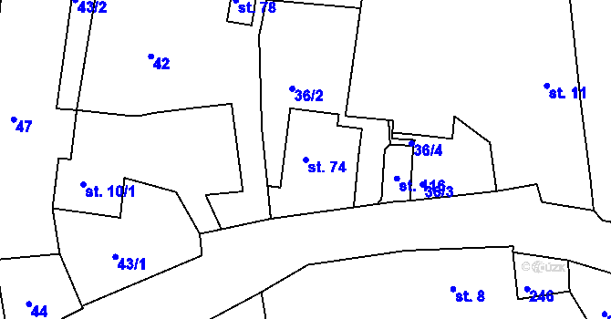 Parcela st. 74 v KÚ Stoklasná Lhota, Katastrální mapa
