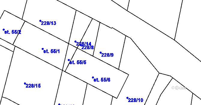 Parcela st. 228/9 v KÚ Stoklasná Lhota, Katastrální mapa
