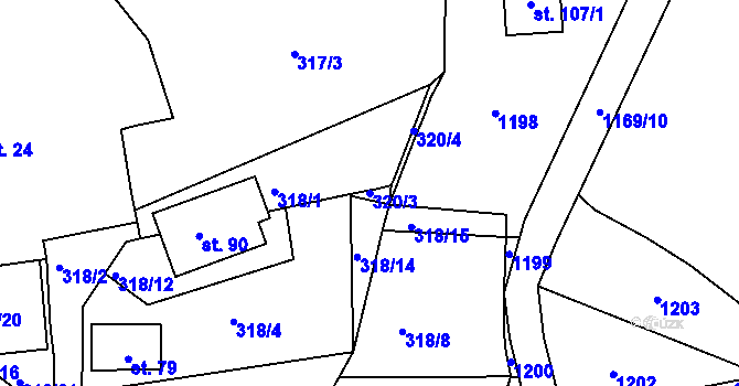 Parcela st. 320/3 v KÚ Stoklasná Lhota, Katastrální mapa