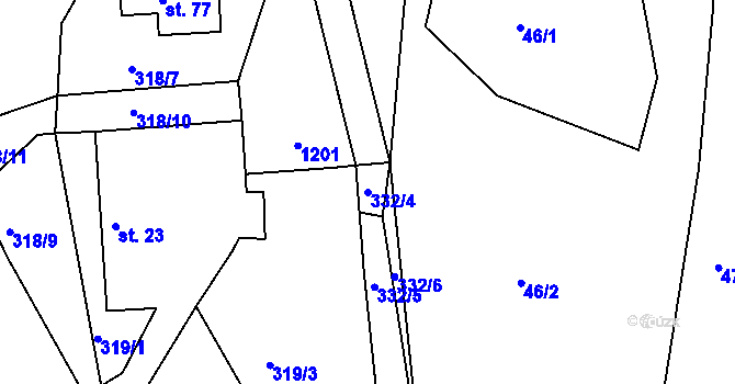 Parcela st. 332/4 v KÚ Stoklasná Lhota, Katastrální mapa
