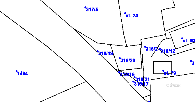 Parcela st. 318/19 v KÚ Stoklasná Lhota, Katastrální mapa