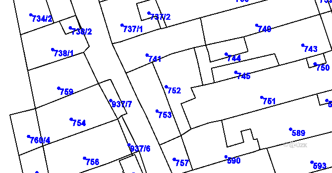 Parcela st. 752 v KÚ Čekyně, Katastrální mapa