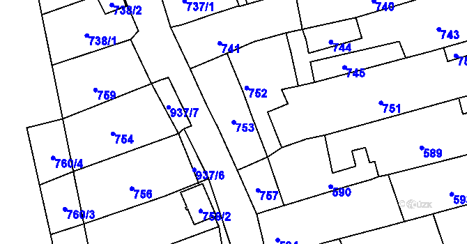 Parcela st. 753 v KÚ Čekyně, Katastrální mapa