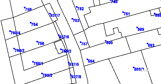 Parcela st. 757 v KÚ Čekyně, Katastrální mapa