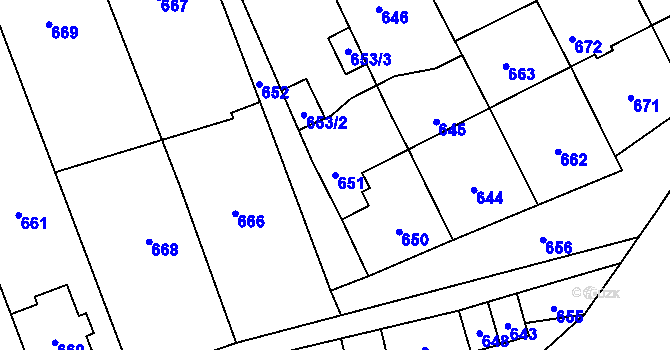 Parcela st. 651 v KÚ Čekyně, Katastrální mapa
