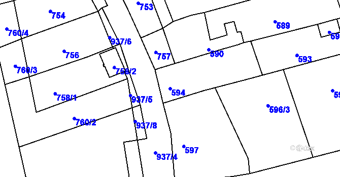 Parcela st. 594 v KÚ Čekyně, Katastrální mapa
