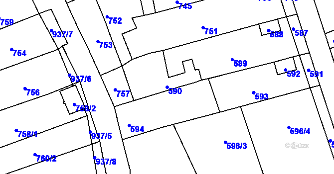 Parcela st. 590 v KÚ Čekyně, Katastrální mapa