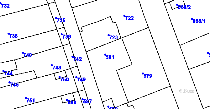 Parcela st. 581 v KÚ Čekyně, Katastrální mapa