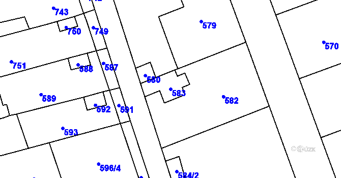 Parcela st. 583 v KÚ Čekyně, Katastrální mapa