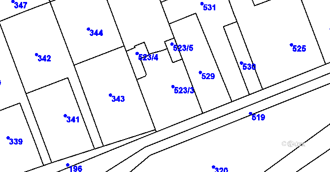 Parcela st. 523 v KÚ Čekyně, Katastrální mapa