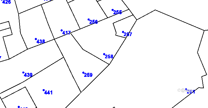 Parcela st. 258 v KÚ Čekyně, Katastrální mapa