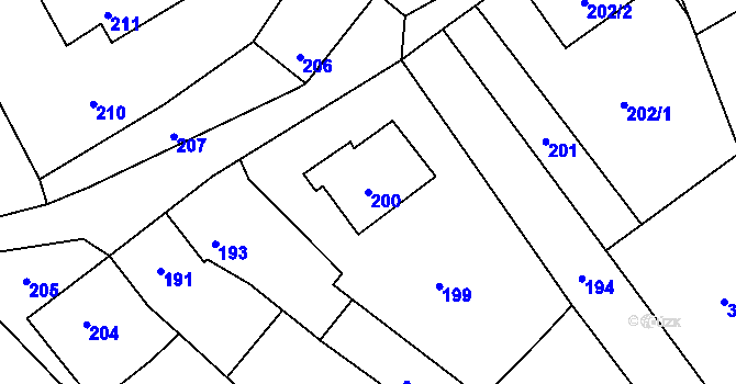 Parcela st. 200 v KÚ Čekyně, Katastrální mapa