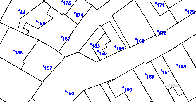 Parcela st. 165 v KÚ Čekyně, Katastrální mapa