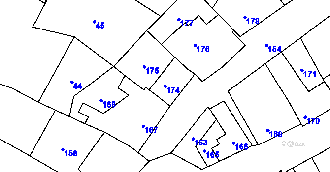 Parcela st. 174 v KÚ Čekyně, Katastrální mapa