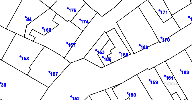 Parcela st. 153 v KÚ Čekyně, Katastrální mapa