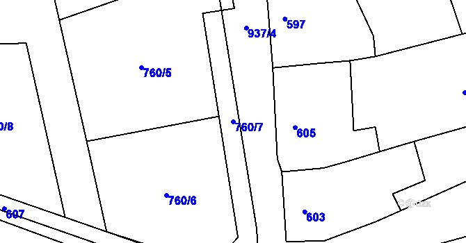 Parcela st. 760/7 v KÚ Čekyně, Katastrální mapa