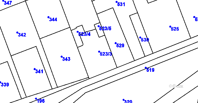 Parcela st. 523/3 v KÚ Čekyně, Katastrální mapa