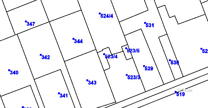 Parcela st. 523/4 v KÚ Čekyně, Katastrální mapa