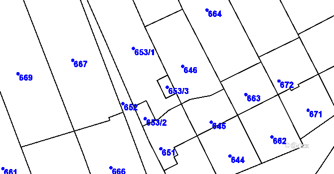 Parcela st. 653/3 v KÚ Čekyně, Katastrální mapa