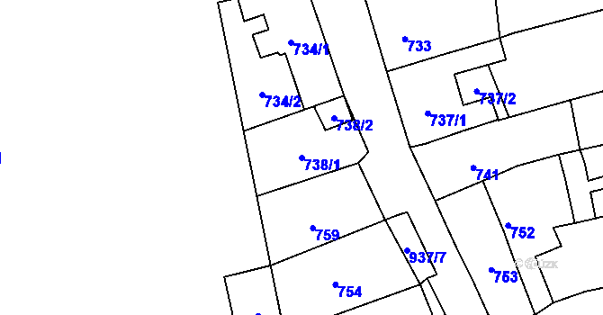 Parcela st. 738/1 v KÚ Čekyně, Katastrální mapa