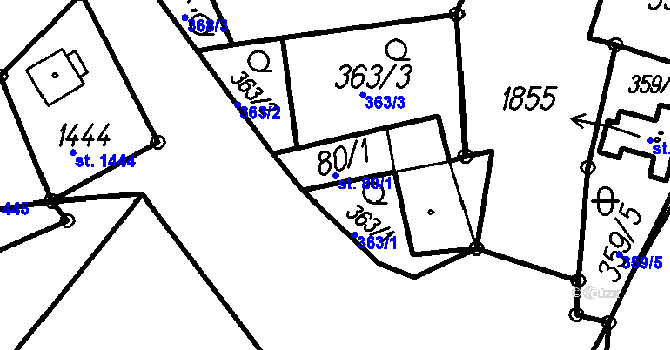 Parcela st. 80/1 v KÚ Čeladná, Katastrální mapa