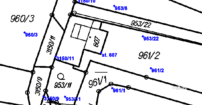 Parcela st. 607 v KÚ Čeladná, Katastrální mapa