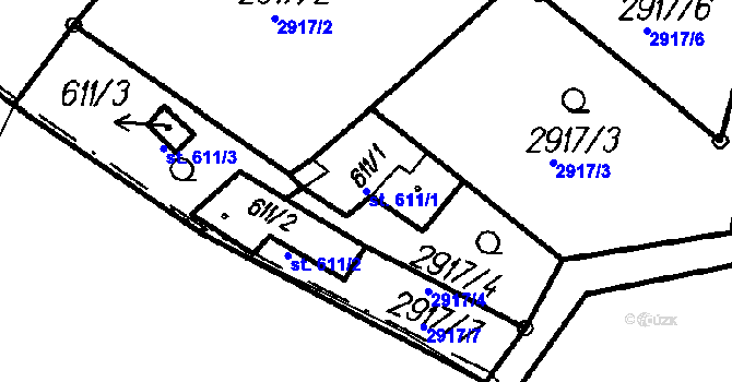Parcela st. 611/1 v KÚ Čeladná, Katastrální mapa