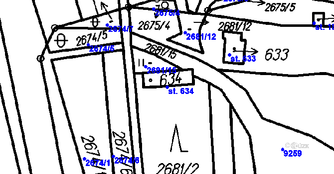 Parcela st. 634 v KÚ Čeladná, Katastrální mapa