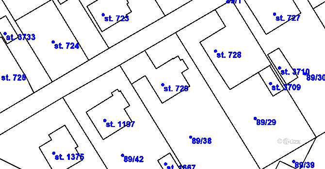 Parcela st. 729 v KÚ Čeladná, Katastrální mapa