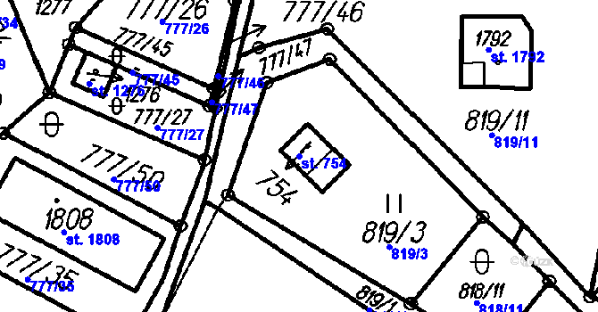Parcela st. 754 v KÚ Čeladná, Katastrální mapa