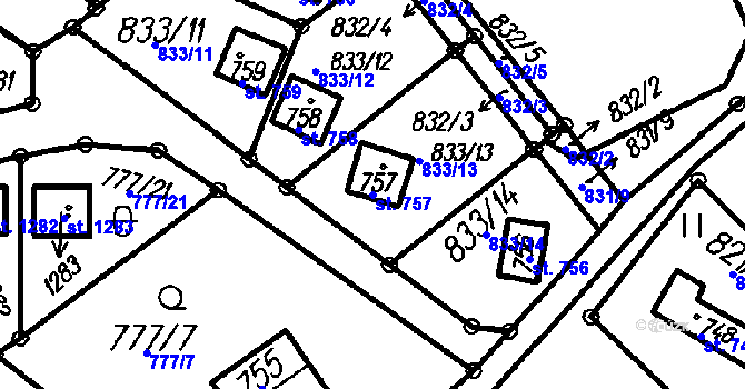 Parcela st. 757 v KÚ Čeladná, Katastrální mapa
