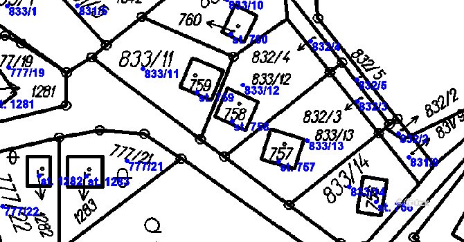 Parcela st. 758 v KÚ Čeladná, Katastrální mapa