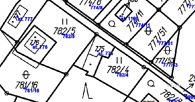 Parcela st. 775 v KÚ Čeladná, Katastrální mapa