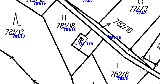 Parcela st. 778 v KÚ Čeladná, Katastrální mapa