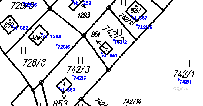 Parcela st. 851 v KÚ Čeladná, Katastrální mapa